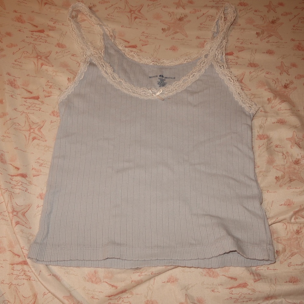 Brandy Melville Women's Lace Trim Tank Top - Light blue